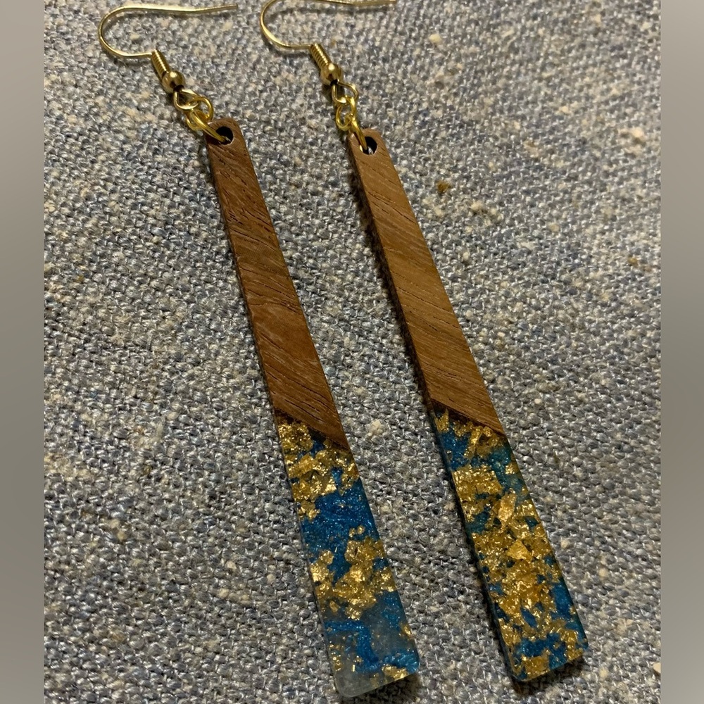 Wood and Resin Dangle Earrings